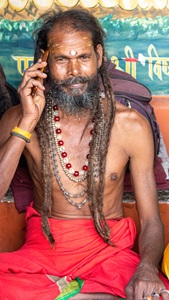 India-Varanasi-Holy-Sadhu-On-Cell-Phone