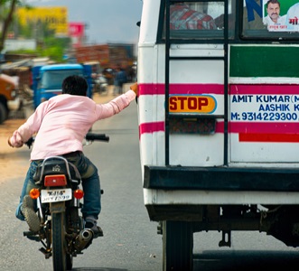 India-Jaipur-Motorcycle-Rider-Bus